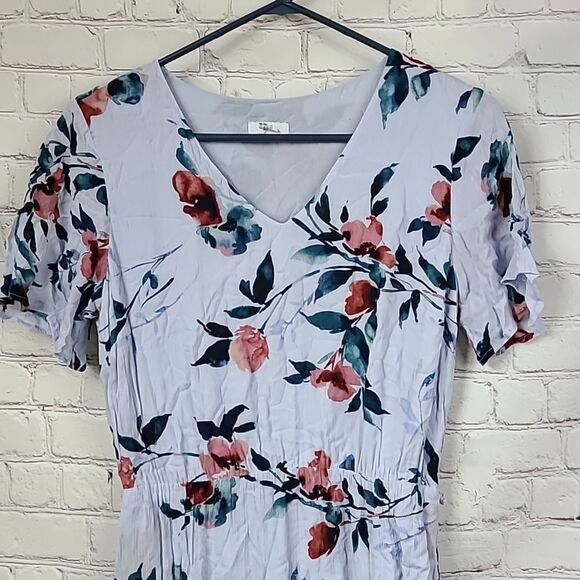 J.Jill Petite XSP Cornflower Blue Floral Ruffle Hem Crepe Fit & Flare Midi Dress - Picture 3 of 12